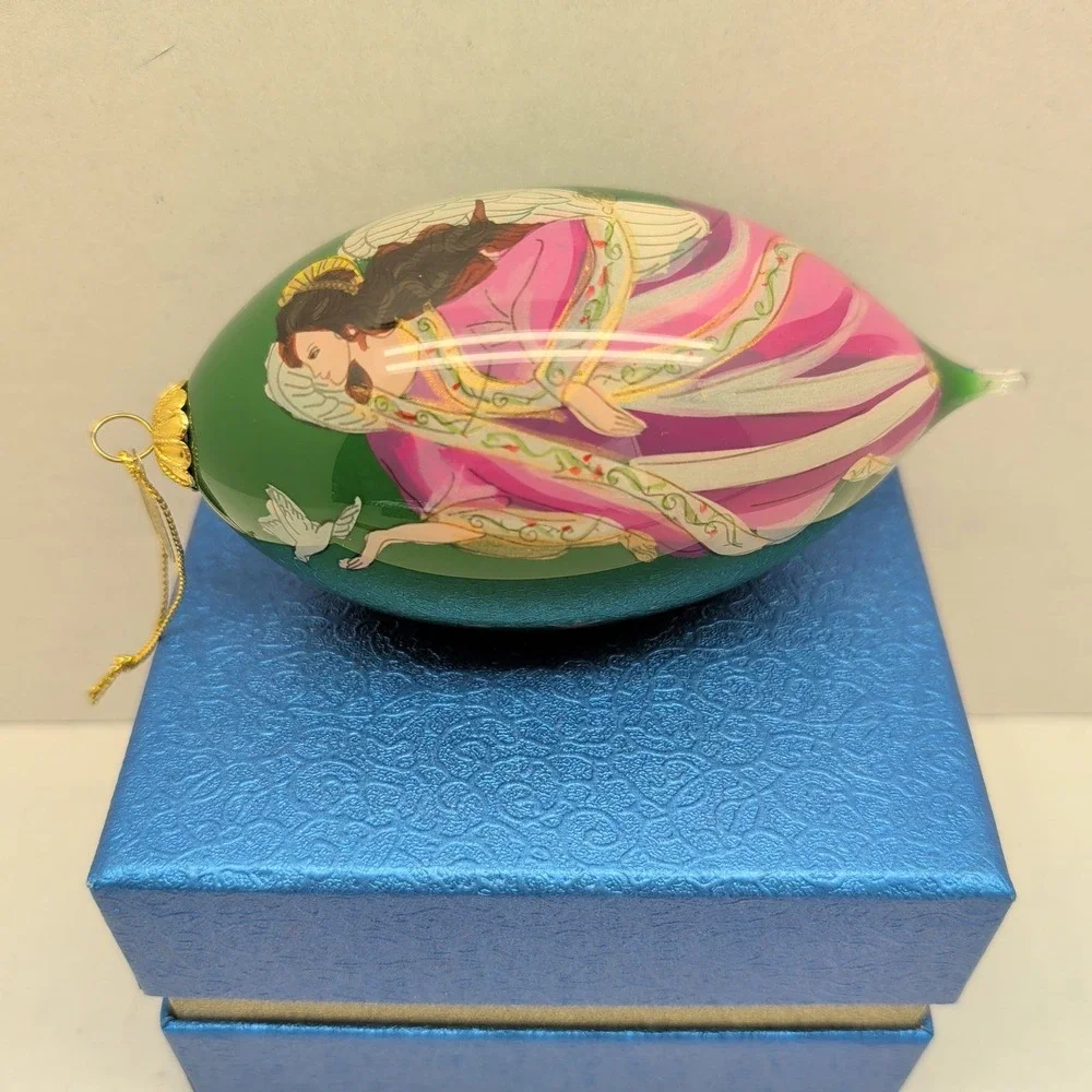Pier 1 Li Bien Hand Painted Glass Angel Dove Teardrop Christmas Ornament 2014